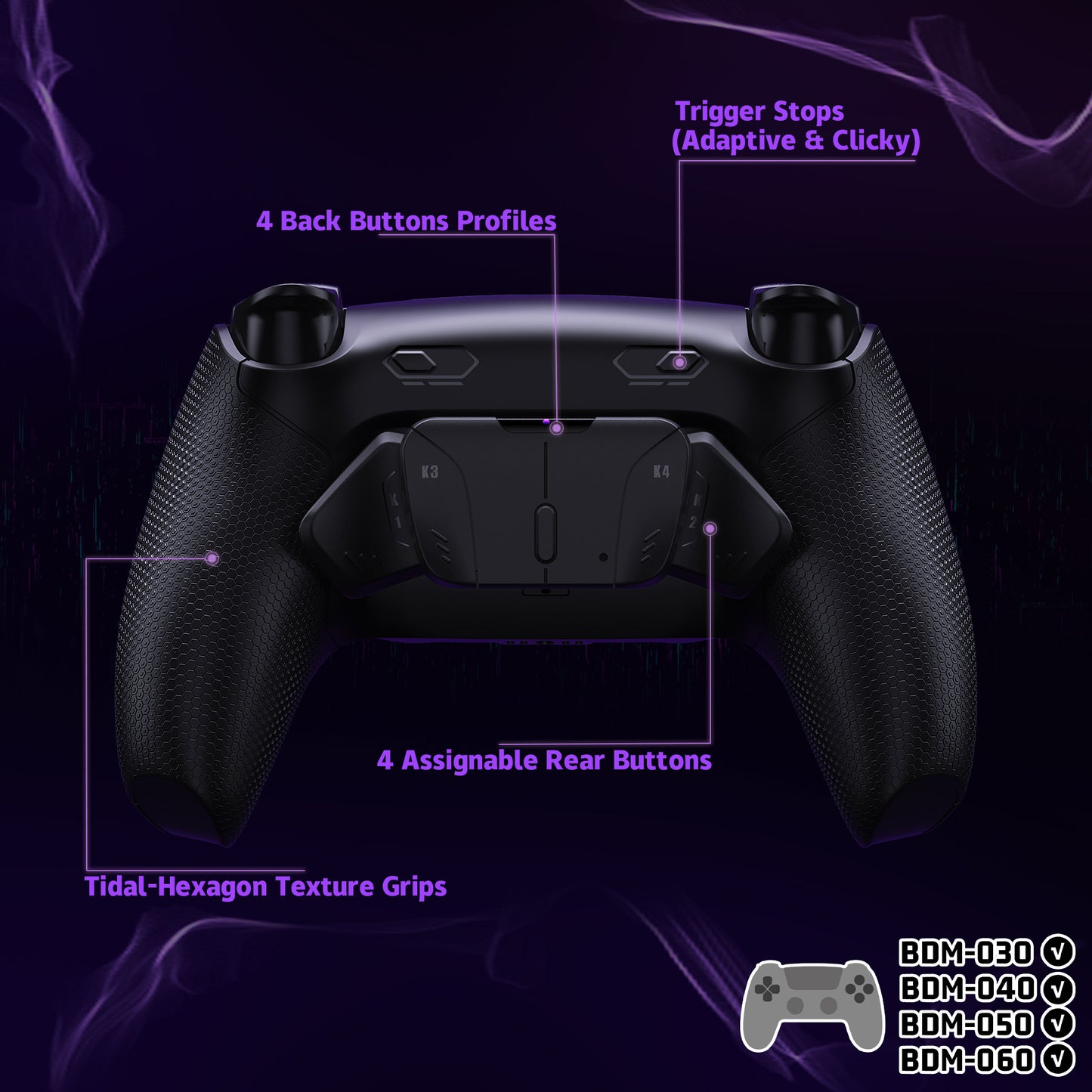 eXtremeRate PS5コントローラーBDM-030/040/050/060対応用RISE4 Plus MAXバックパドルキット、クリッキートリガーストップ＆ラバーグリップ付き【ブラック】
