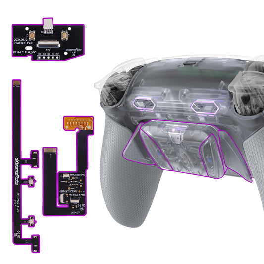 eXtremeRate PS5コントローラーBDM-030/040/050/060対応用RISE4 Plus MAXバックパドルキット、クリッキートリガーストップ＆ラバーグリップ付き【クリア&グレー】