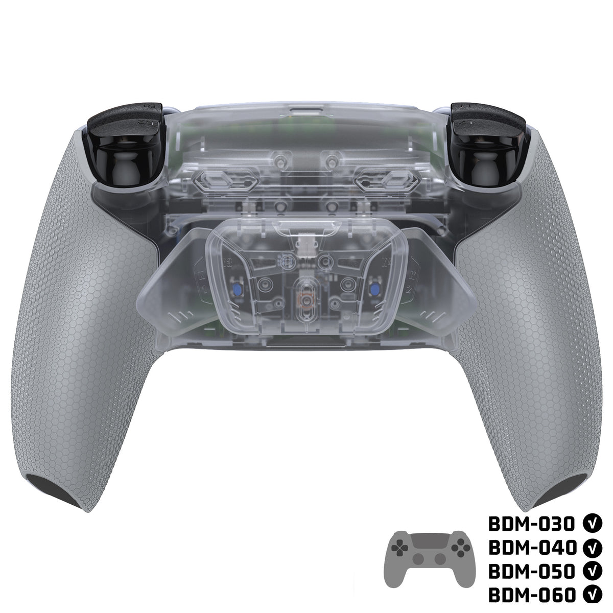 eXtremeRate PS5コントローラーBDM-030/040/050/060対応用RISE4 Plus MAXバックパドルキット、クリッキートリガーストップ＆ラバーグリップ付き【クリア&グレー】