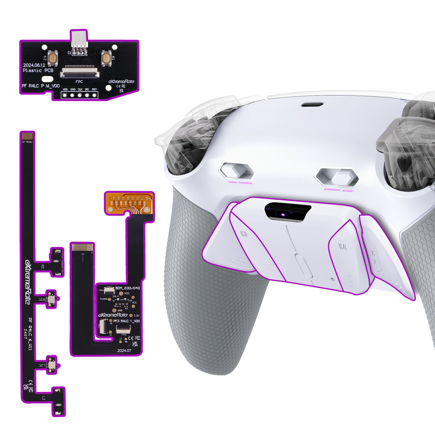 eXtremeRate PS5コントローラーBDM-030/040/050/060対応用RISE4 Plus MAXバックパドルキット、クリッキートリガーストップ＆ラバーグリップ付き【ホワイトグレー】