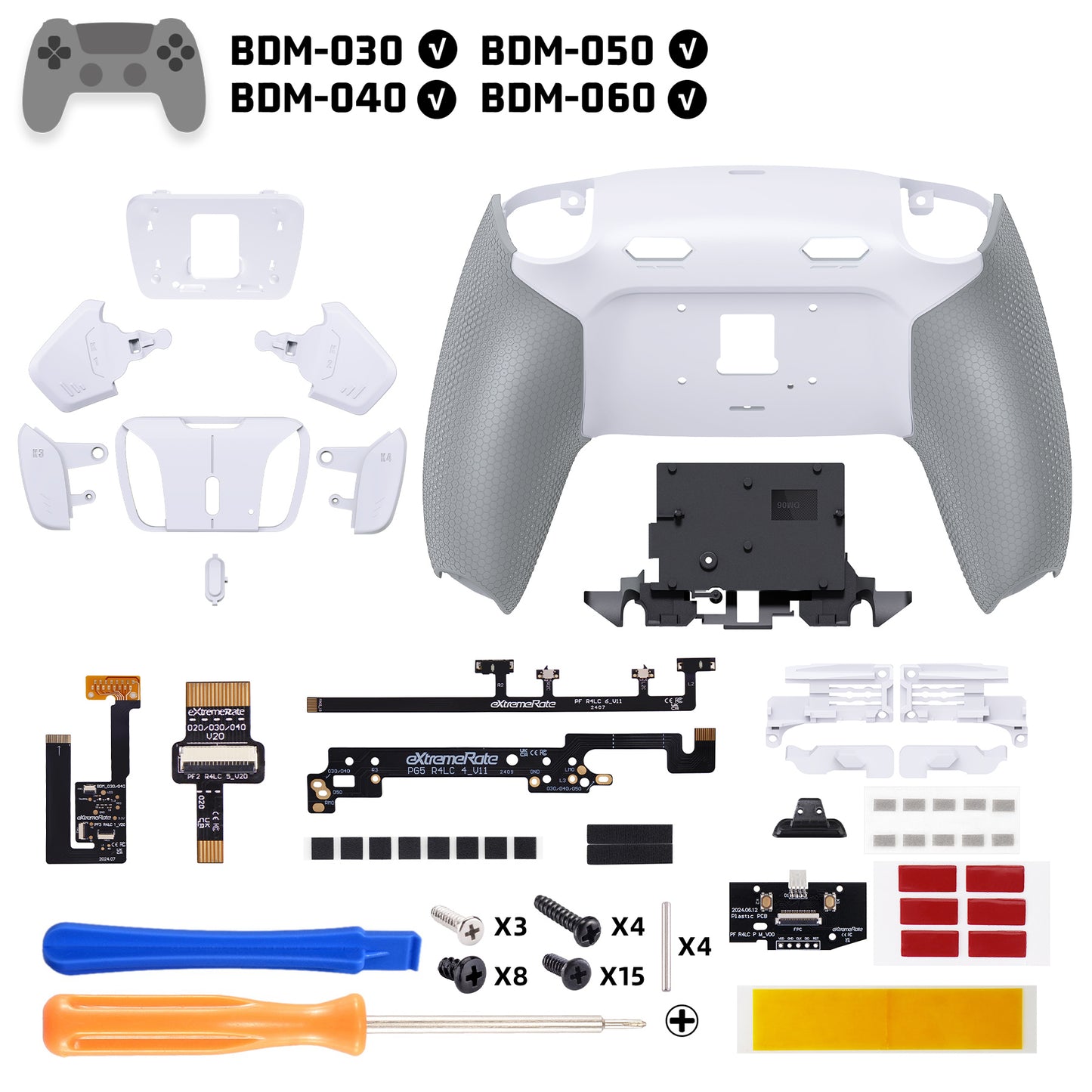 eXtremeRate PS5コントローラーBDM-030/040/050/060対応用RISE4 Plus MAXバックパドルキット、クリッキートリガーストップ＆ラバーグリップ付き【ホワイトグレー】