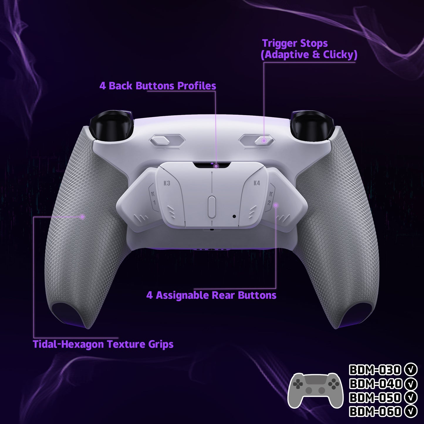 eXtremeRate PS5コントローラーBDM-030/040/050/060対応用RISE4 Plus MAXバックパドルキット、クリッキートリガーストップ＆ラバーグリップ付き【ホワイトグレー】
