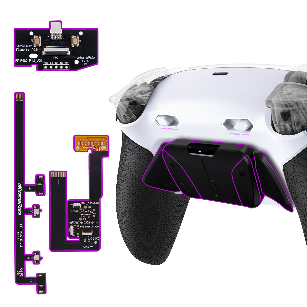 eXtremeRate PS5コントローラーBDM-030/040/050/060対応用RISE4 Plus MAXバックパドルキット、クリッキートリガーストップ＆ラバーグリップ付き【ラバー付き黒いグリップ黒い背面パドル】