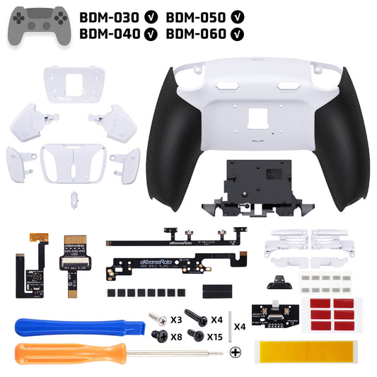 eXtremeRate PS5コントローラーBDM-030/040/050/060対応用RISE4 Plus MAXバックパドルキット、クリッキートリガーストップ＆ラバーグリップ付き【ホワイトブラック-ホワイト背面ボタン】
