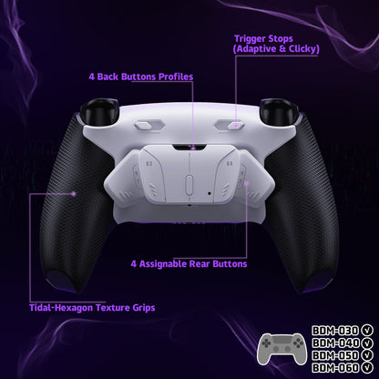eXtremeRate PS5コントローラーBDM-030/040/050/060対応用RISE4 Plus MAXバックパドルキット、クリッキートリガーストップ＆ラバーグリップ付き【ホワイトブラック-ホワイト背面ボタン】