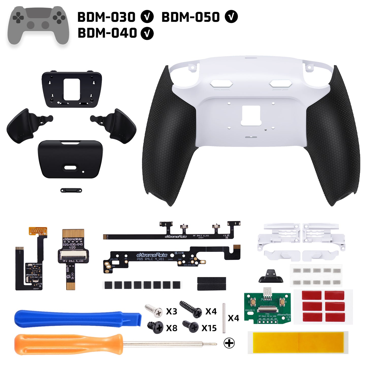 eXtremeRate PS5コントローラーBDM-030/040/050対応用RISE Plus MAXバックパドルキット、クリッキートリガーストップ＆ラバーグリップ付き【ラバー付き黒いグリップ黒い背面パドル】