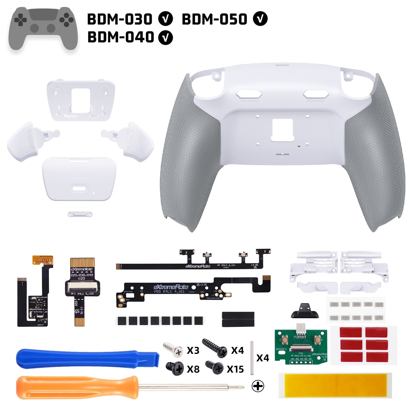 eXtremeRate PS5コントローラーBDM-030/040/050対応用RISE Plus MAXバックパドルキット、クリッキートリガーストップ＆ラバーグリップ付き【ラバー付きグレー】