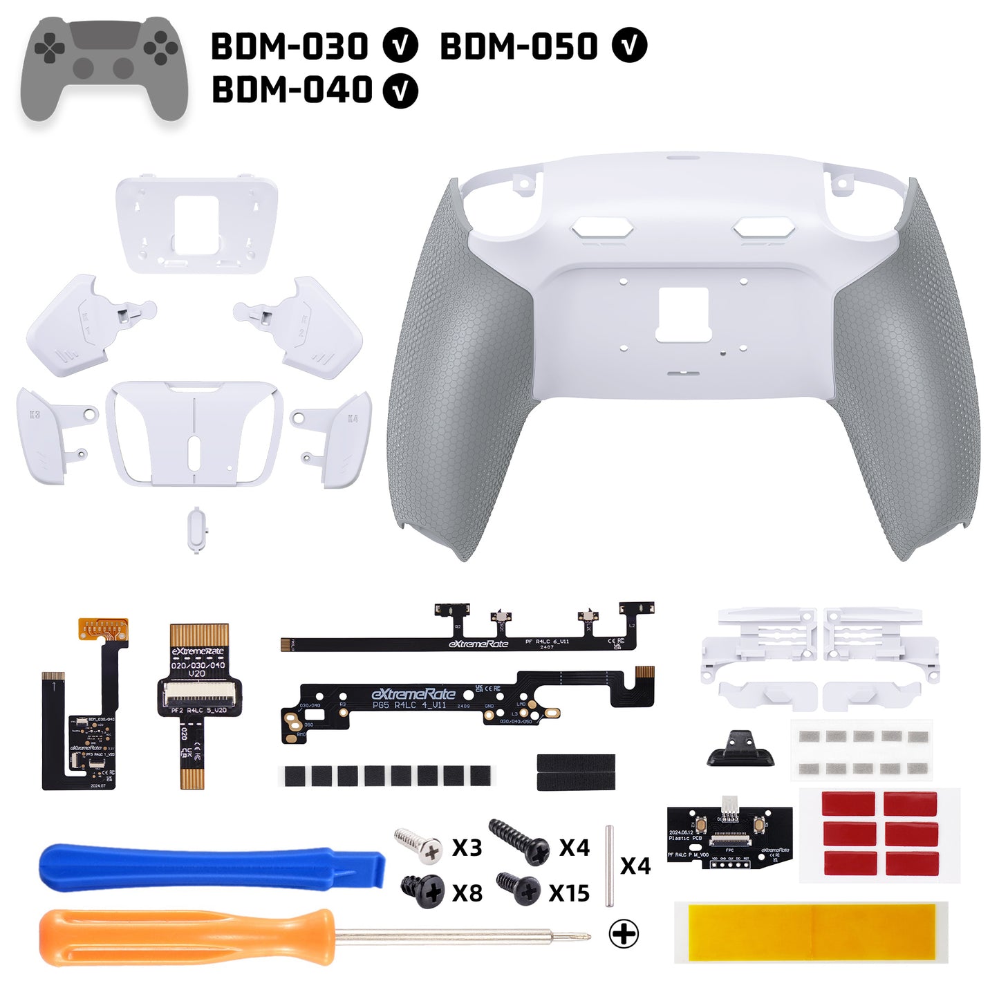 eXtremeRate PS5コントローラーBDM-030/040/050対応用RISE4 Plus MAXバックパドルキット、クリッキートリガーストップ＆ラバーグリップ付き【ラバー付きグレー】