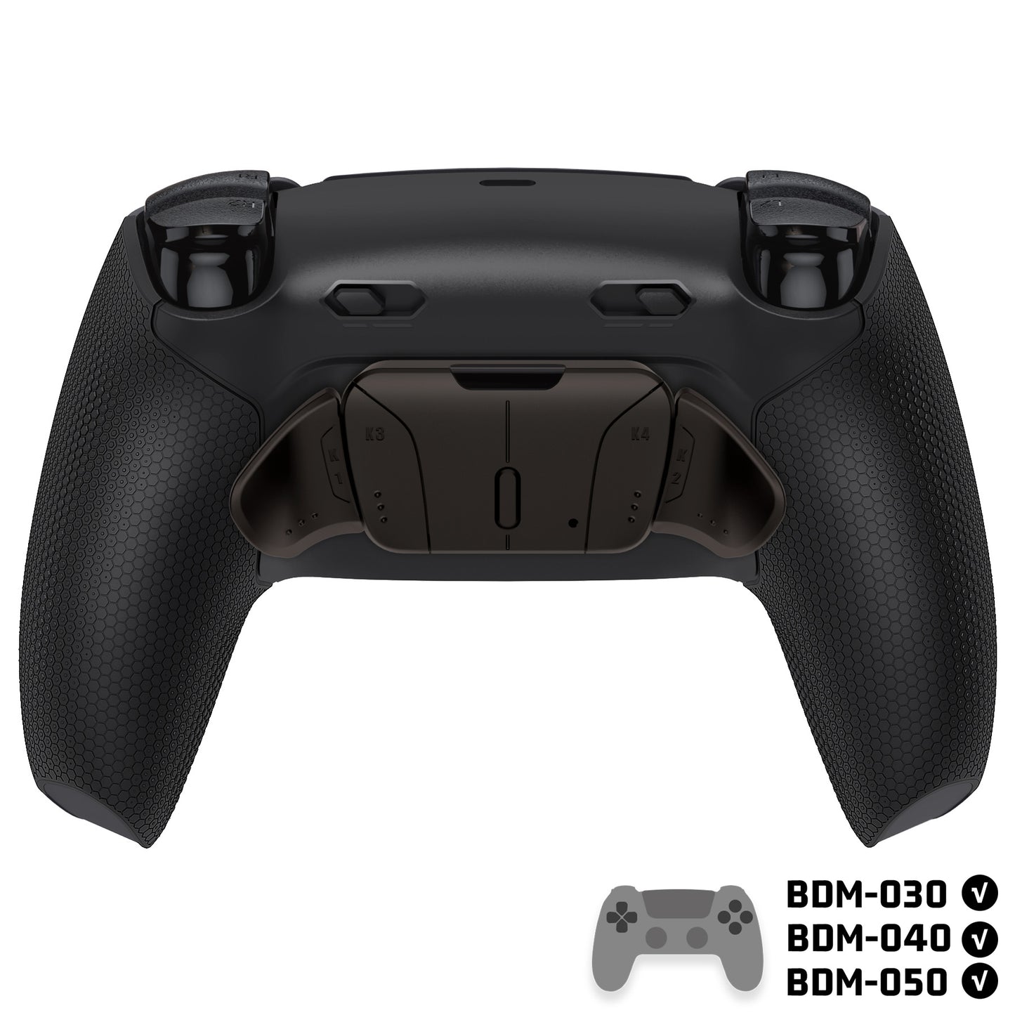 eXtremeRate PS5コントローラーBDM-030/040/050対応用リアルメタルボタン (RMB) バージョンRISE4 Plus MAXバックパドルキット、クリッキートリガーストップ＆ラバーグリップ付き【ラバー付きブラック】