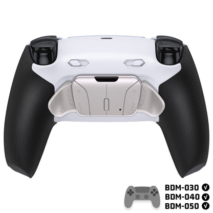 eXtremeRate PS5コントローラーBDM-030/040/050対応用リアルメタルボタン (RMB) バージョンRISE4 Plus MAXバックパドルキット、クリッキートリガーストップ＆ラバーグリップ付き[ゴム付きブラックグリップ、シルバーバックパドル]