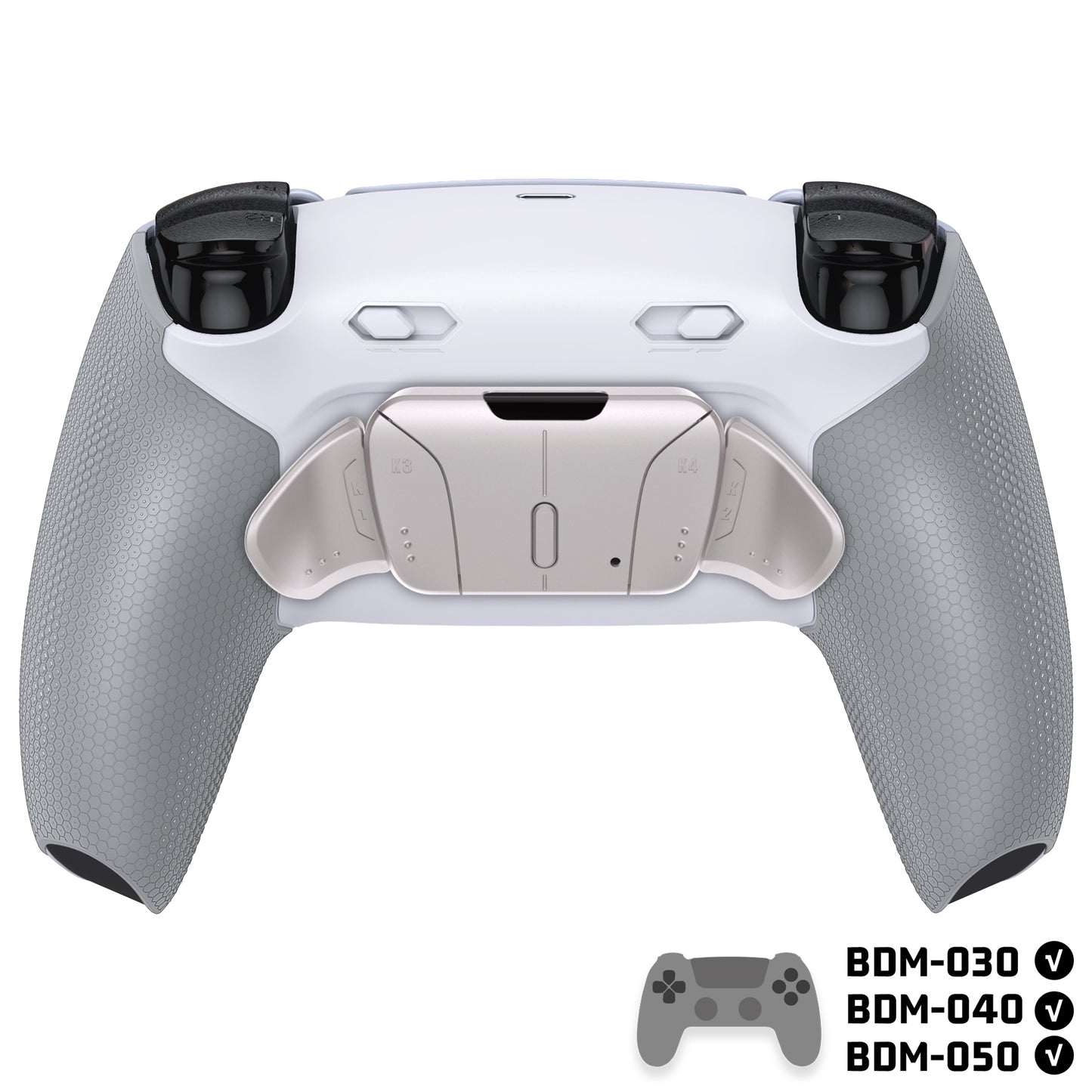 eXtremeRate PS5コントローラーBDM-030/040/050対応用リアルメタルボタン (RMB) バージョンRISE4 Plus MAXバックパドルキット、クリッキートリガーストップ＆ラバーグリップ付き【ラバー付きグレー】