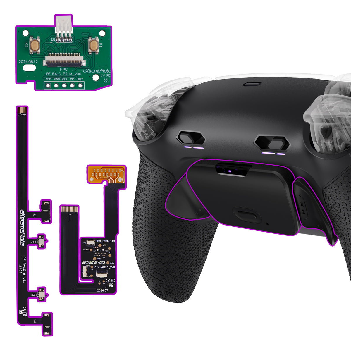 eXtremeRate RISE Plus MAX Back Paddle Kit for PS5 Controllers BDM-030/040/050, with Clicky Trigger Stops and Rubber Grips [Black Rubber Grips, White Back Paddles]