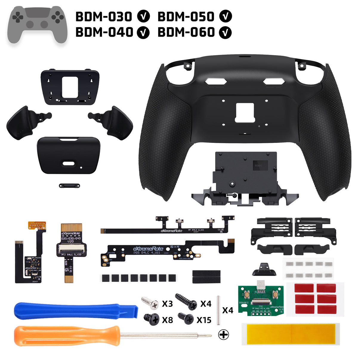 eXtremeRate RISE Plus MAX Back Paddle Kit for PS5 Controllers BDM-030/040/050, with Clicky Trigger Stops and Rubber Grips [Black Rubber Grips, White Back Paddles]