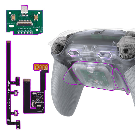 eXtremeRate PS5コントローラーBDM-030/040/050/060対応用RISE Plus MAXバックパドルキット、クリッキートリガーストップ＆ラバーグリップ付き【クリア&グレー】