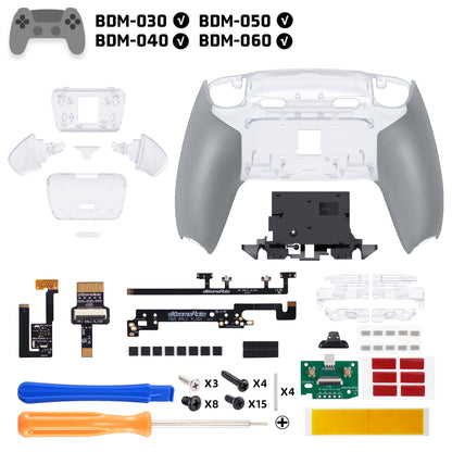 eXtremeRate PS5コントローラーBDM-030/040/050/060対応用RISE Plus MAXバックパドルキット、クリッキートリガーストップ＆ラバーグリップ付き【クリア&グレー】