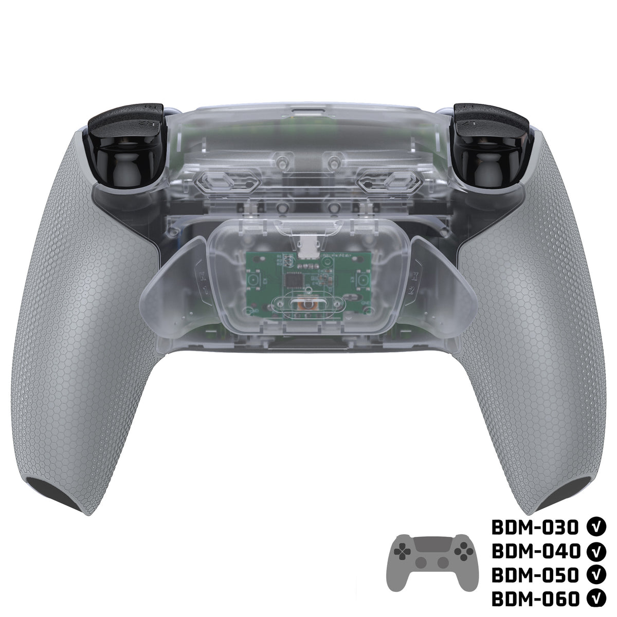 eXtremeRate PS5コントローラーBDM-030/040/050/060対応用RISE Plus MAXバックパドルキット、クリッキートリガーストップ＆ラバーグリップ付き【クリア&グレー】