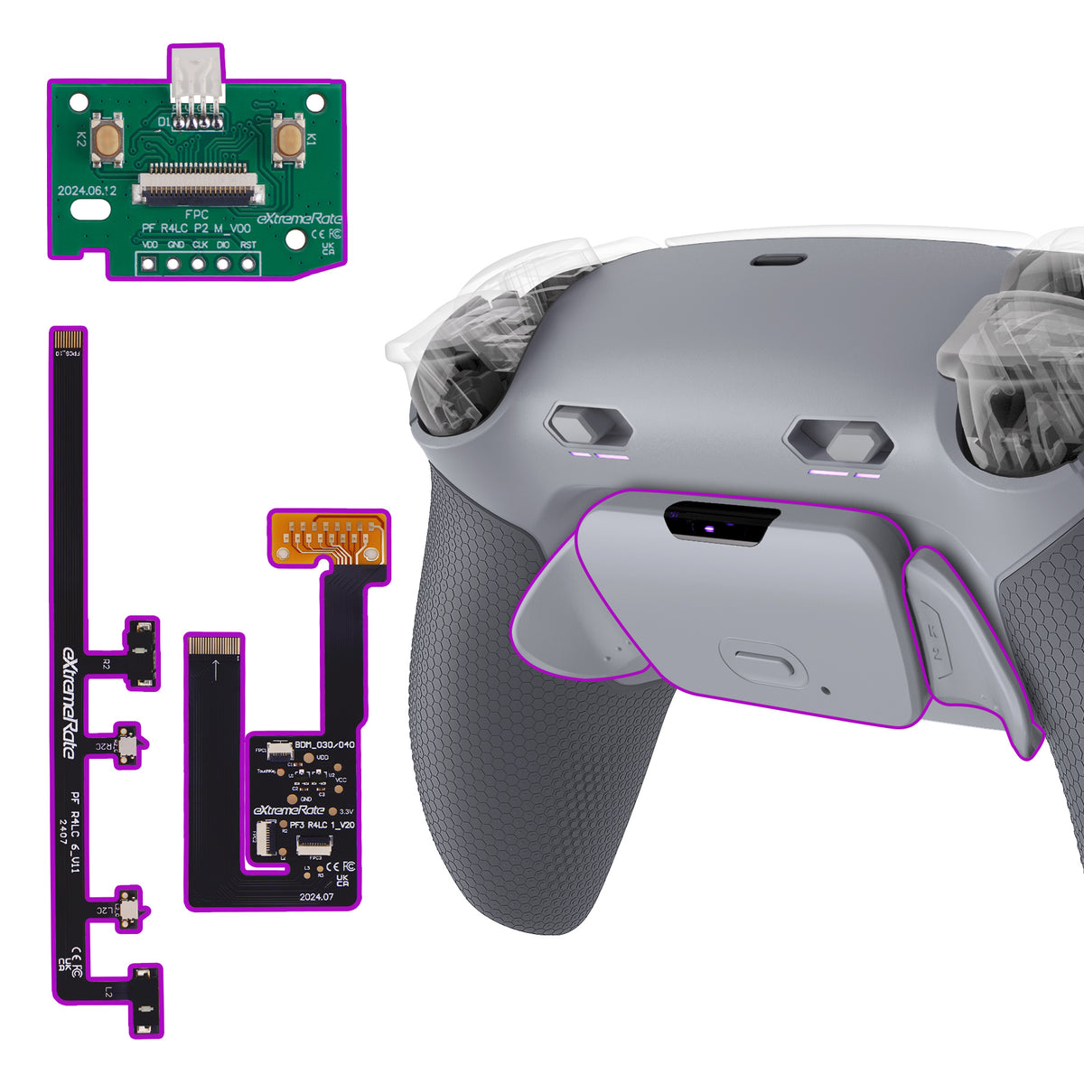 eXtremeRate RISE Plus MAX Back Paddle Kit for PS5 Controllers BDM-030/040/050, with Clicky Trigger Stops and Rubber Grips [Black Rubber Grips, White Back Paddles]