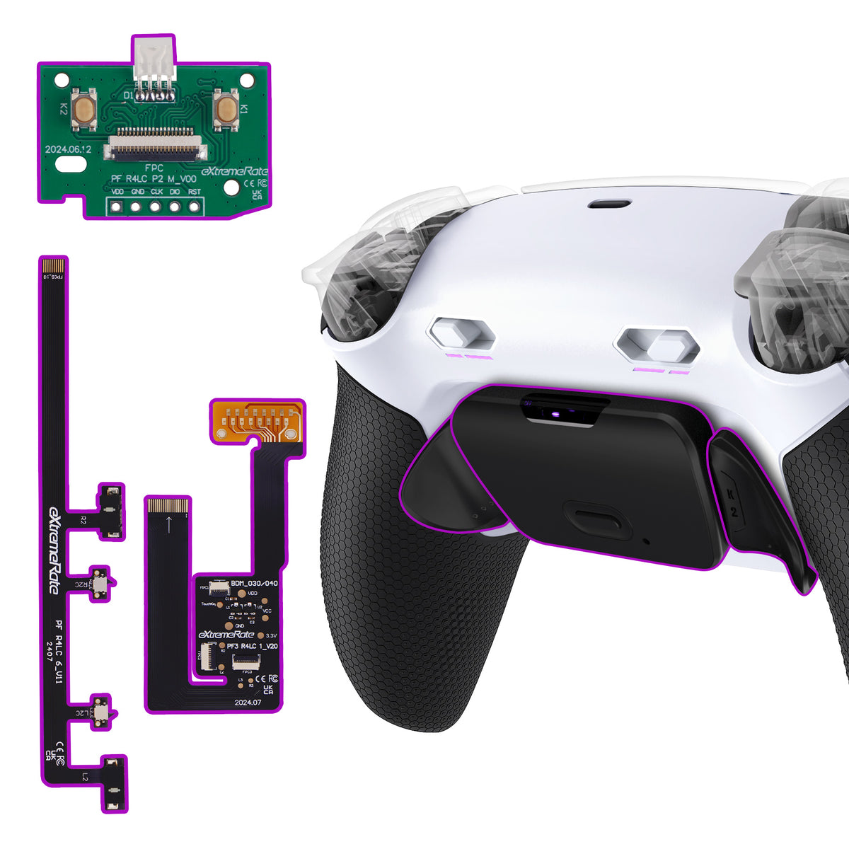 eXtremeRate PS5コントローラーBDM-030/040/050/060対応用RISE Plus MAXバックパドルキット、クリッキートリガーストップ＆ラバーグリップ付き【ラバー付き黒いグリップ黒い背面パドル】