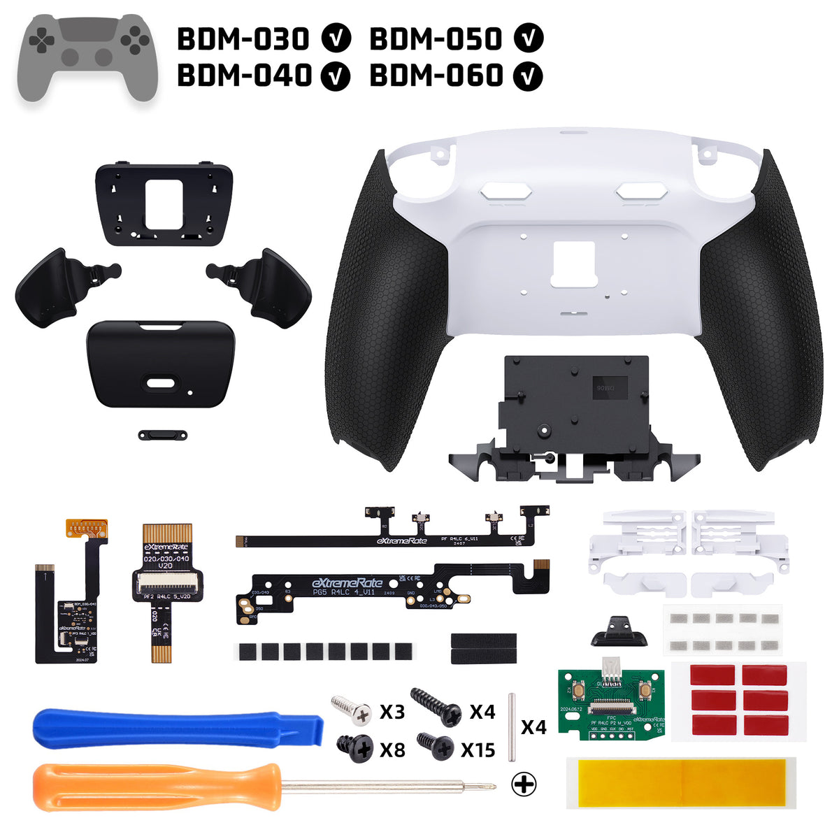 eXtremeRate PS5コントローラーBDM-030/040/050/060対応用RISE Plus MAXバックパドルキット、クリッキートリガーストップ＆ラバーグリップ付き【ラバー付き黒いグリップ黒い背面パドル】