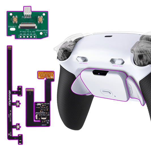 eXtremeRate PS5コントローラーBDM-030/040/050/060対応用RISE Plus MAXバックパドルキット、クリッキートリガーストップ＆ラバーグリップ付き【ラバー付き黒いグリップ白い背面パドル】
