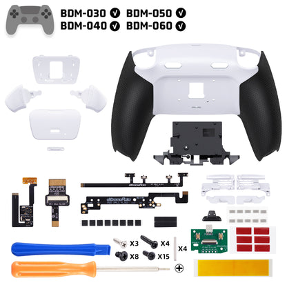 eXtremeRate PS5コントローラーBDM-030/040/050/060対応用RISE Plus MAXバックパドルキット、クリッキートリガーストップ＆ラバーグリップ付き【ラバー付き黒いグリップ白い背面パドル】