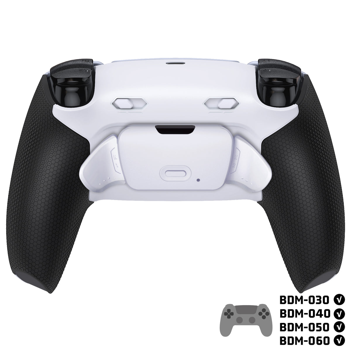 eXtremeRate PS5コントローラーBDM-030/040/050/060対応用RISE Plus MAXバックパドルキット、クリッキートリガーストップ＆ラバーグリップ付き【ラバー付き黒いグリップ白い背面パドル】