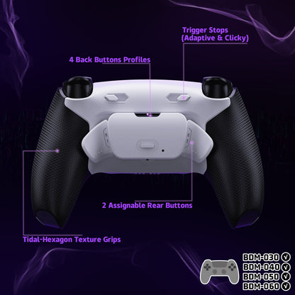 eXtremeRate PS5コントローラーBDM-030/040/050/060対応用RISE Plus MAXバックパドルキット、クリッキートリガーストップ＆ラバーグリップ付き【ラバー付き黒いグリップ白い背面パドル】