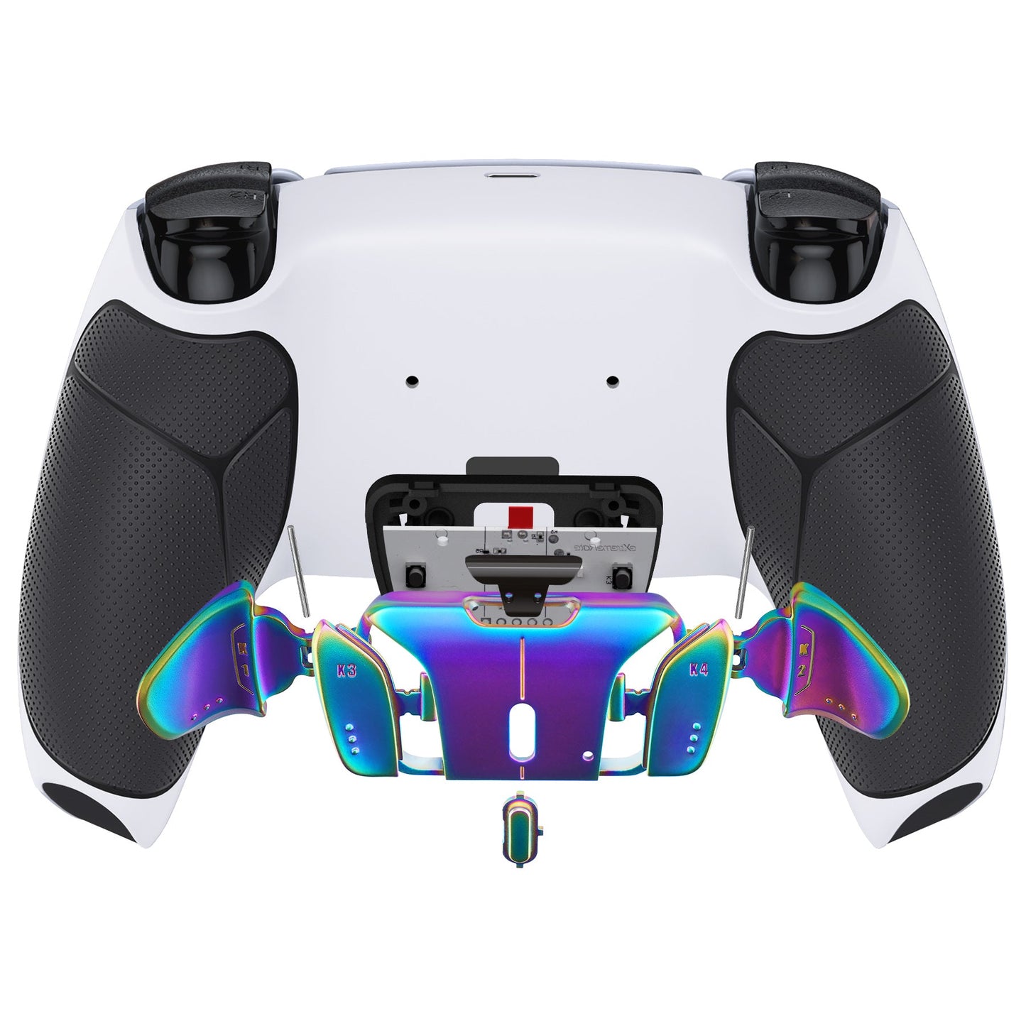 eXtremeRate Rainbow Aura Blue & Purple Real Metal Buttons (RMB) Version RISE4 Remap Kit for PS5 Controller BDM-010/020 - Rubberized White Black eXtremeRate