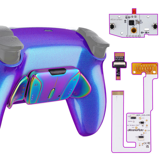 eXtremeRate PS5コントローラーBDM-030/040/050対応用虹色の輝きブルーパープルリアルメタルボタン（RMB）バージョンRISE4 V3リマップキット【カメレオンパープルブルー】