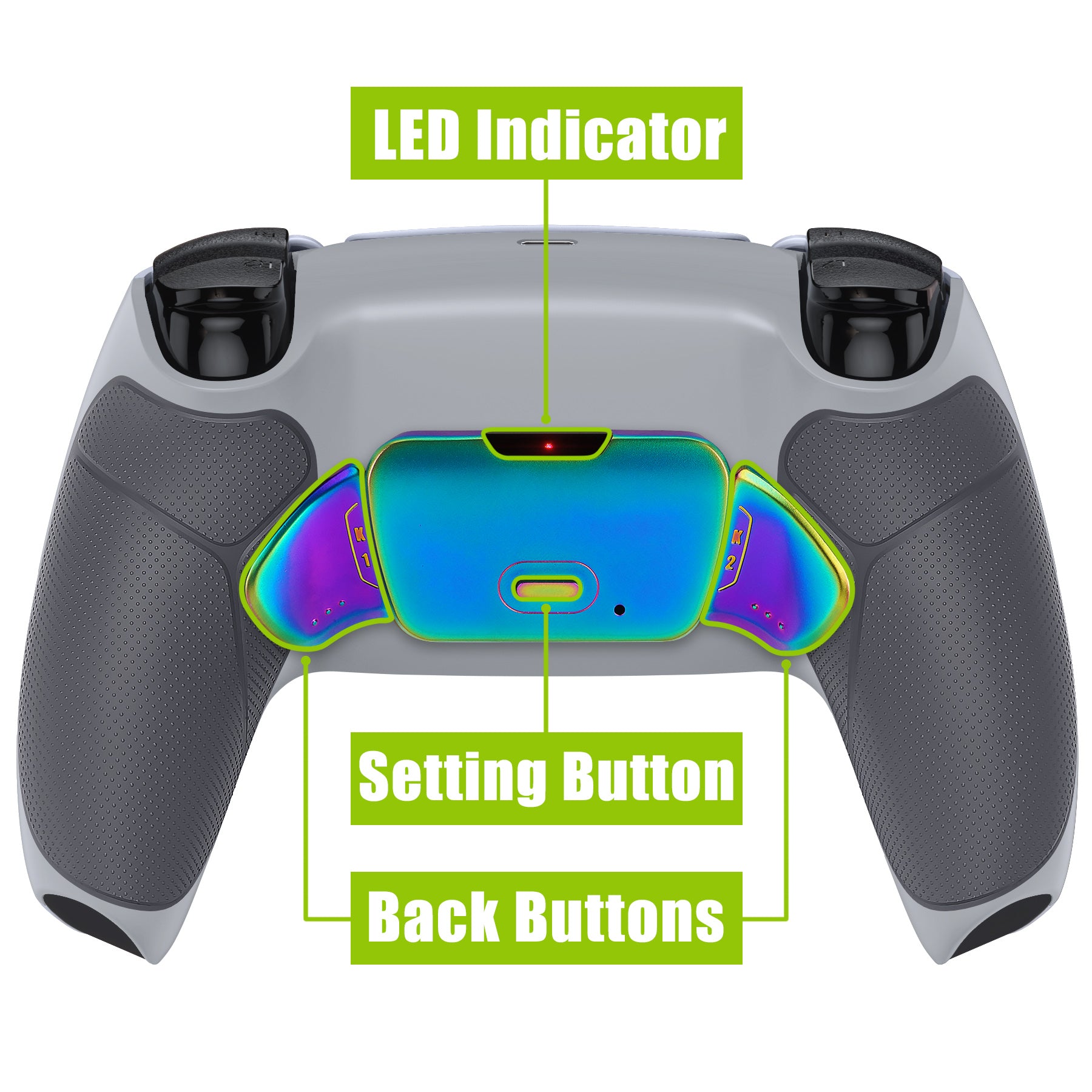 eXtremeRate Rainbow Aura Blue & Purple Real Metal Buttons (RMB) Version RISE Remap Kit for PS5 Controller BDM-030/040 - Rubberized New Hope Gray & Classic Gray eXtremeRate