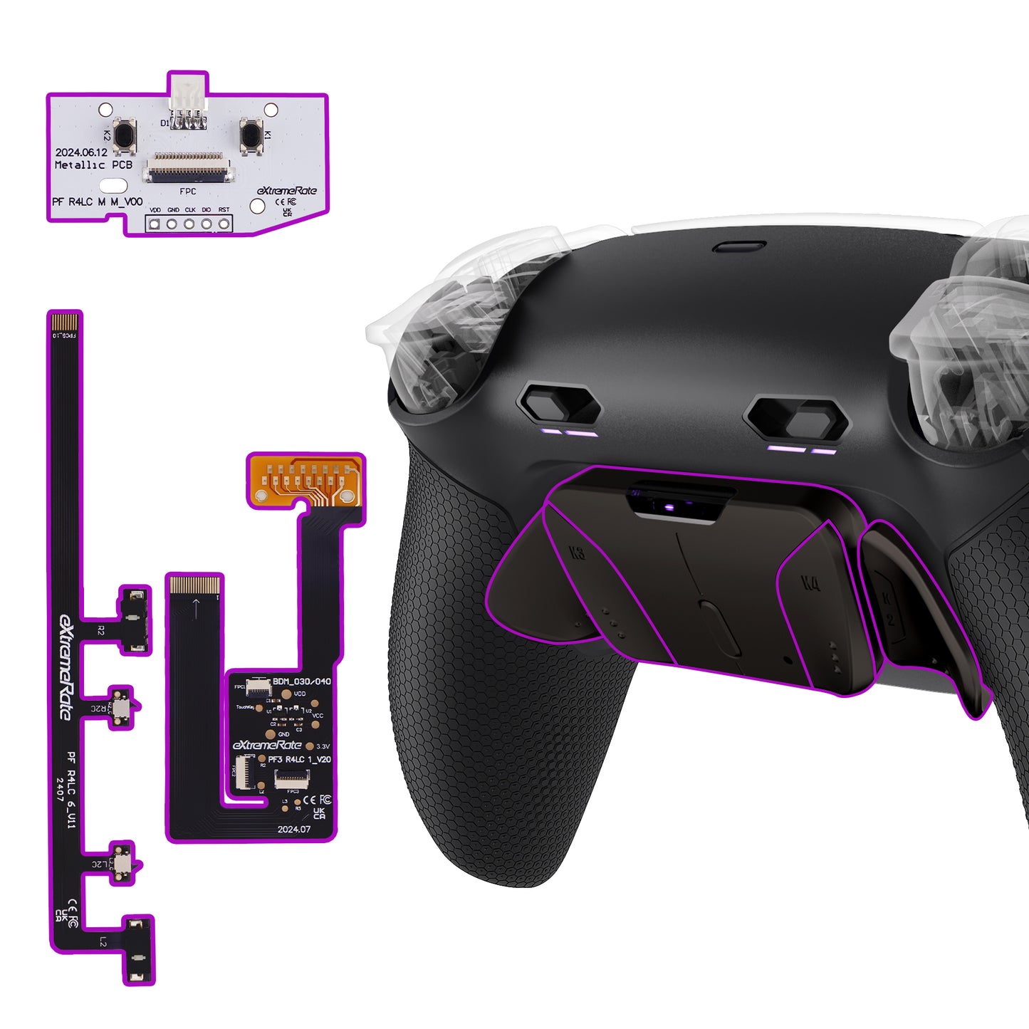 eXtremeRate PS5コントローラーBDM-030/040/050/060対応用リアルメタルボタン (RMB) バージョンRISE4 Plus MAXバックパドルキット、クリッキートリガーストップ＆ラバーグリップ付き【ブラック】