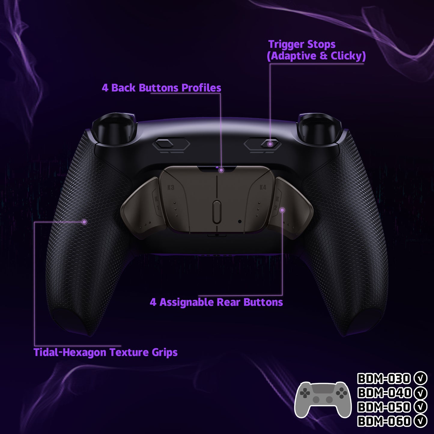 eXtremeRate PS5コントローラーBDM-030/040/050/060対応用リアルメタルボタン (RMB) バージョンRISE4 Plus MAXバックパドルキット、クリッキートリガーストップ＆ラバーグリップ付き【ブラック】