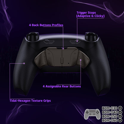 eXtremeRate PS5コントローラーBDM-030/040/050/060対応用リアルメタルボタン (RMB) バージョンRISE4 Plus MAXバックパドルキット、クリッキートリガーストップ＆ラバーグリップ付き【ブラック】