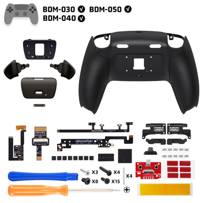 eXtremeRate PS5コントローラーBDM-030/040/050対応用リアルメタルボタン (RMB) バージョンRISE Plus MAXバックパドルキット、クリッキートリガーストップ＆ラバーグリップ付き【ラバー付きブラック】