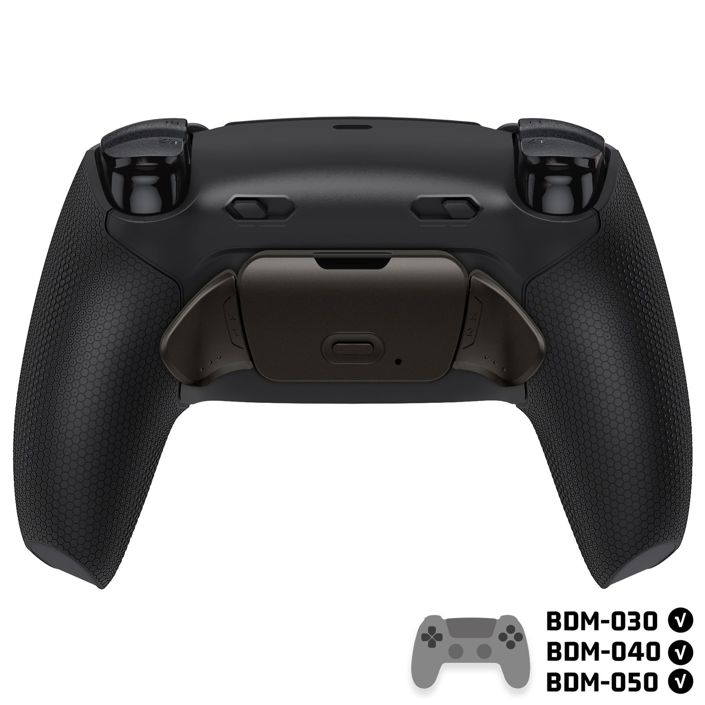 eXtremeRate PS5コントローラーBDM-030/040/050対応用リアルメタルボタン (RMB) バージョンRISE Plus MAXバックパドルキット、クリッキートリガーストップ＆ラバーグリップ付き【ラバー付きブラック】