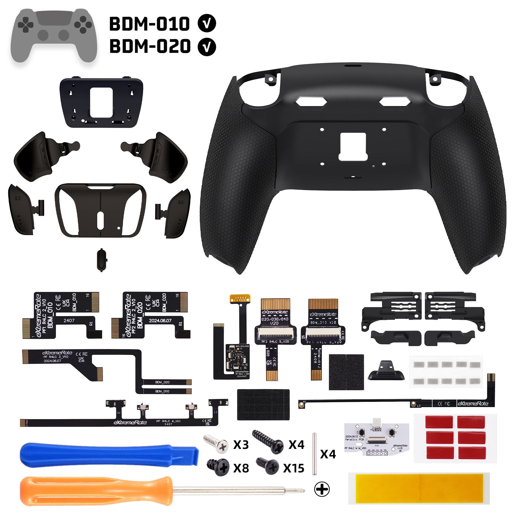 eXtremeRate PS5コントローラーBDM-010/020対応用リアルメタルボタン (RMB) バージョンRISE4 Plus  MAXバックパドルキット、クリッキートリガーストップ＆ラバーグリップ付き【ラバー付きブラック】