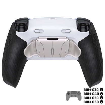 eXtremeRate PS5コントローラーBDM-030/040/050/060対応用リアルメタルボタン (RMB) バージョンRISE4 Plus MAXバックパドルキット、クリッキートリガーストップ＆ラバーグリップ付き[ゴム付きブラックグリップ、シルバーバックパドル]