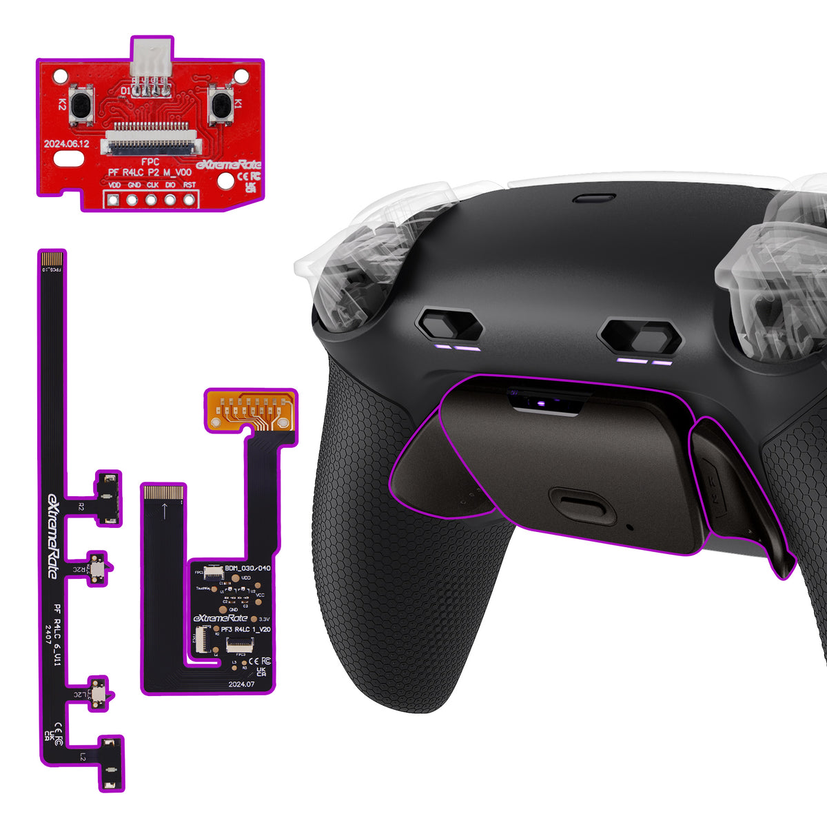 eXtremeRate PS5コントローラーBDM-030/040/050/060対応用リアルメタルボタン (RMB) バージョンRISE Plus MAXバックパドルキット、クリッキートリガーストップ＆ラバーグリップ付き【ラバー付きブラック】
