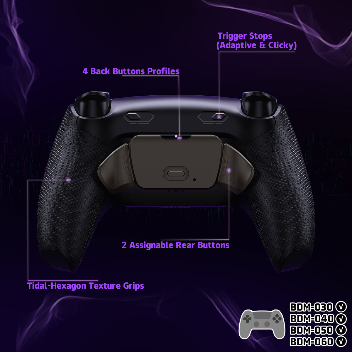eXtremeRate PS5コントローラーBDM-030/040/050/060対応用リアルメタルボタン (RMB) バージョンRISE Plus MAXバックパドルキット、クリッキートリガーストップ＆ラバーグリップ付き【ラバー付きブラック】
