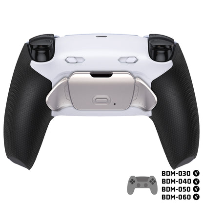 eXtremeRate PS5コントローラーBDM-030/040/050/060対応用リアルメタルボタン (RMB) バージョンRISE Plus MAXバックパドルキット、クリッキートリガーストップ＆ラバーグリップ付き[ゴム付きブラックグリップ、シルバーバックパドル]