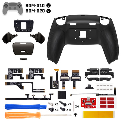 eXtremeRate PS5コントローラーBDM-010/020対応用リアルメタルボタン (RMB) バージョンRISE Plus MAXバックパドルキット、クリッキートリガーストップ＆ラバーグリップ付き【ラバー付きブラック】