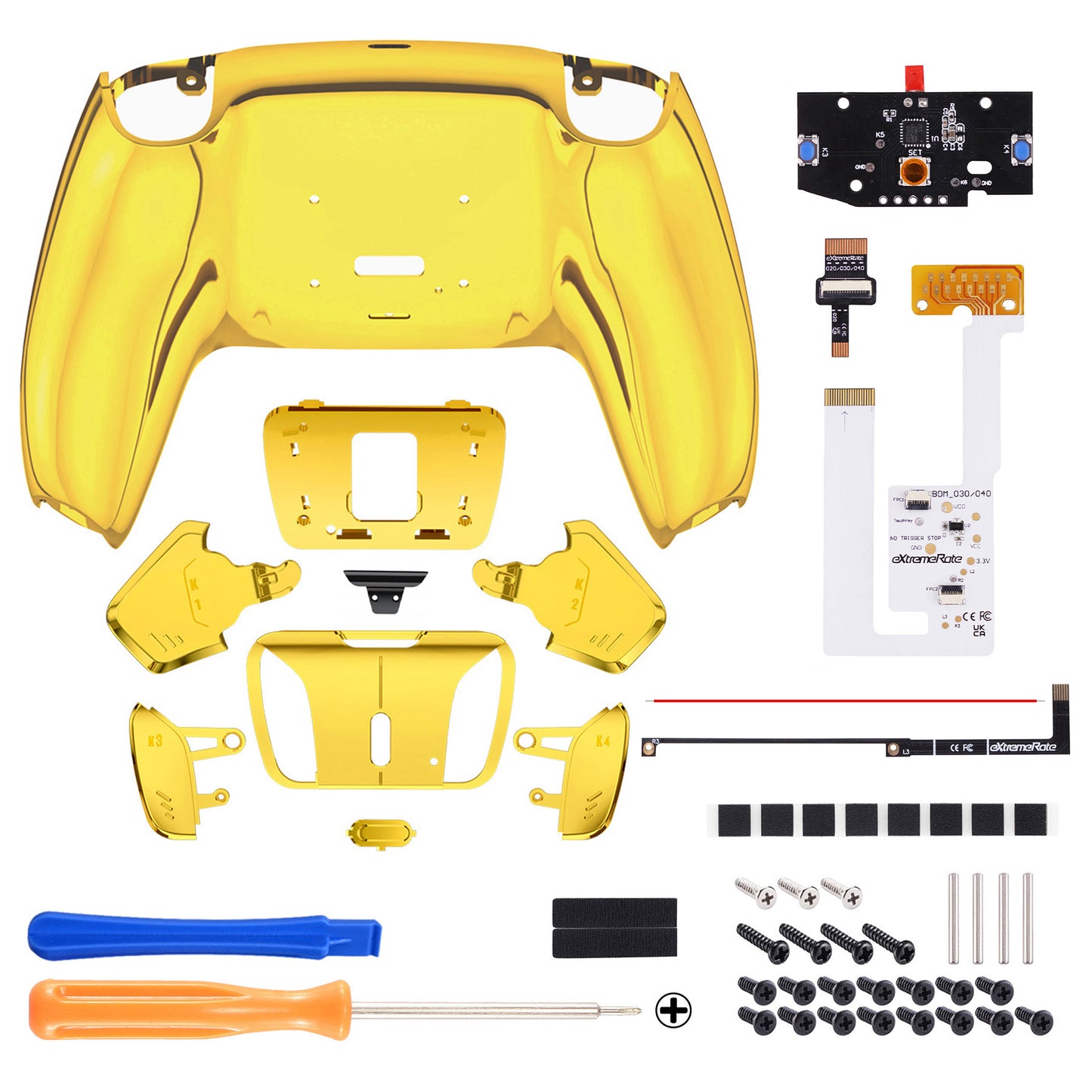 eXtremeRate PS5コントローラーBDM-030/040/050対応用再割り当て可能なRISE4 V3リマップキット【クロームゴールド】