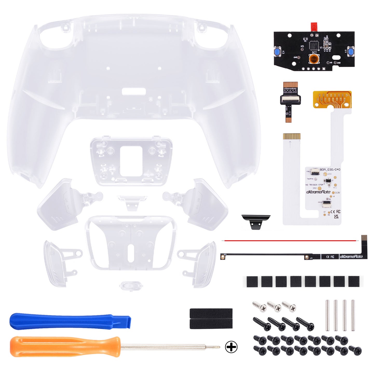 eXtremeRate PS5コントローラーBDM-030/040/050対応用再割り当て可能なRISE4 V3リマップキット【クリア】