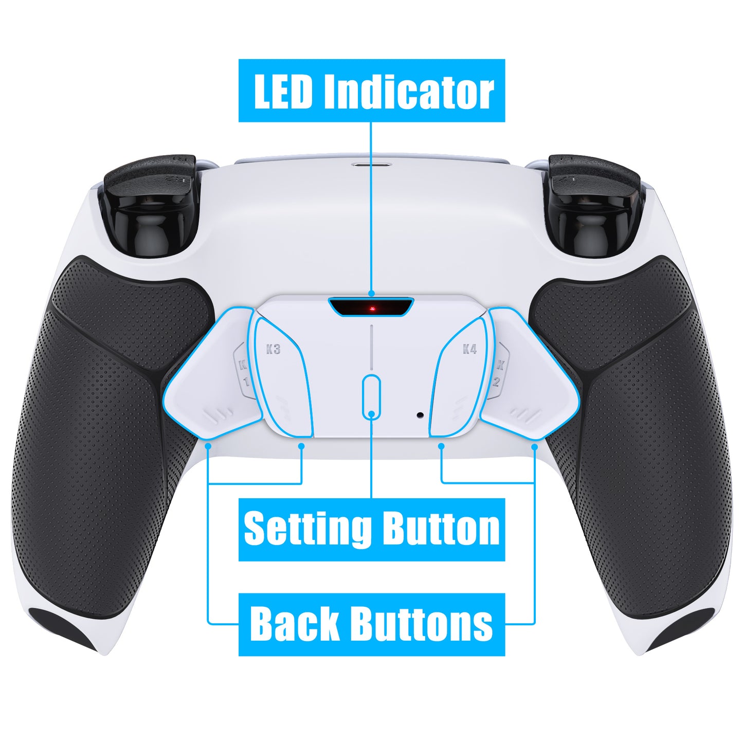 eXtremeRate PS5コントローラーBDM-030/040/050対応用再割り当て可能なRISE4 V3リマップキット【ラバー付き黒いグリップ白い背面パドル】