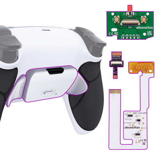 eXtremeRate PS5コントローラーBDM-030/040/050対応用再割り当て可能なRISE V3リマップキット【ラバー付き黒いグリップ白い背面パドル】