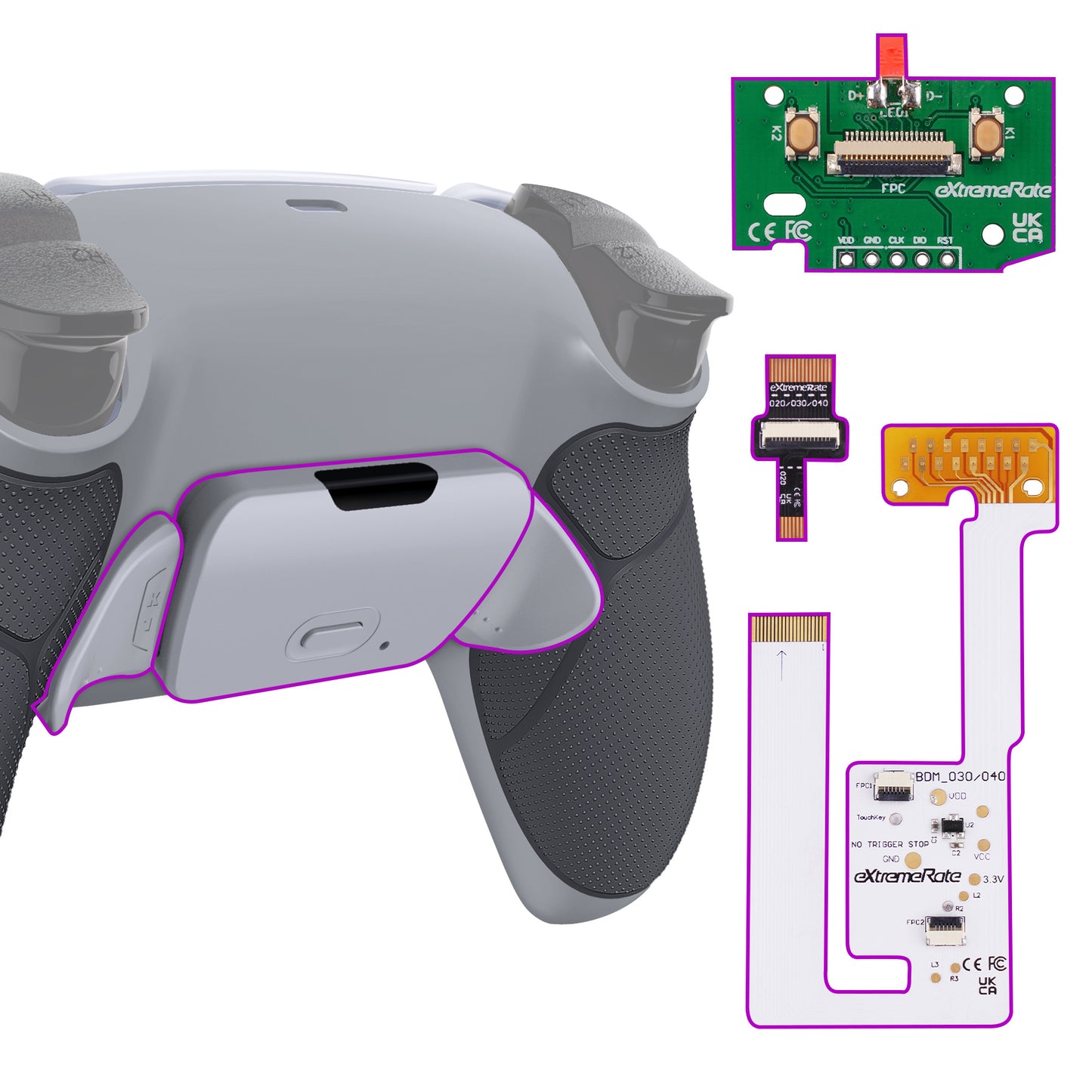 eXtremeRate PS5コントローラーBDM-030/040/050対応用再割り当て可能なRISE V3リマップキット【ゴム引きクラシックグレー】