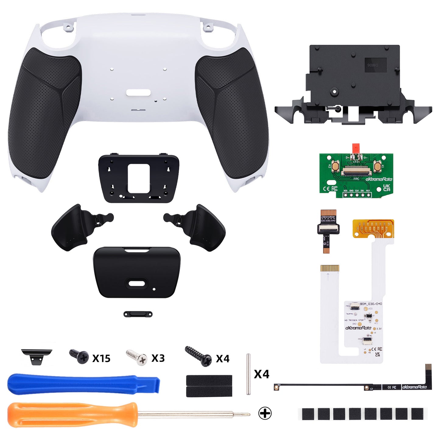 eXtremeRate PS5コントローラーBDM-030/040/050/060対応用再割り当て可能なRISE V4リマップキット【ホワイトブラック＆ブラック背面ボタン】