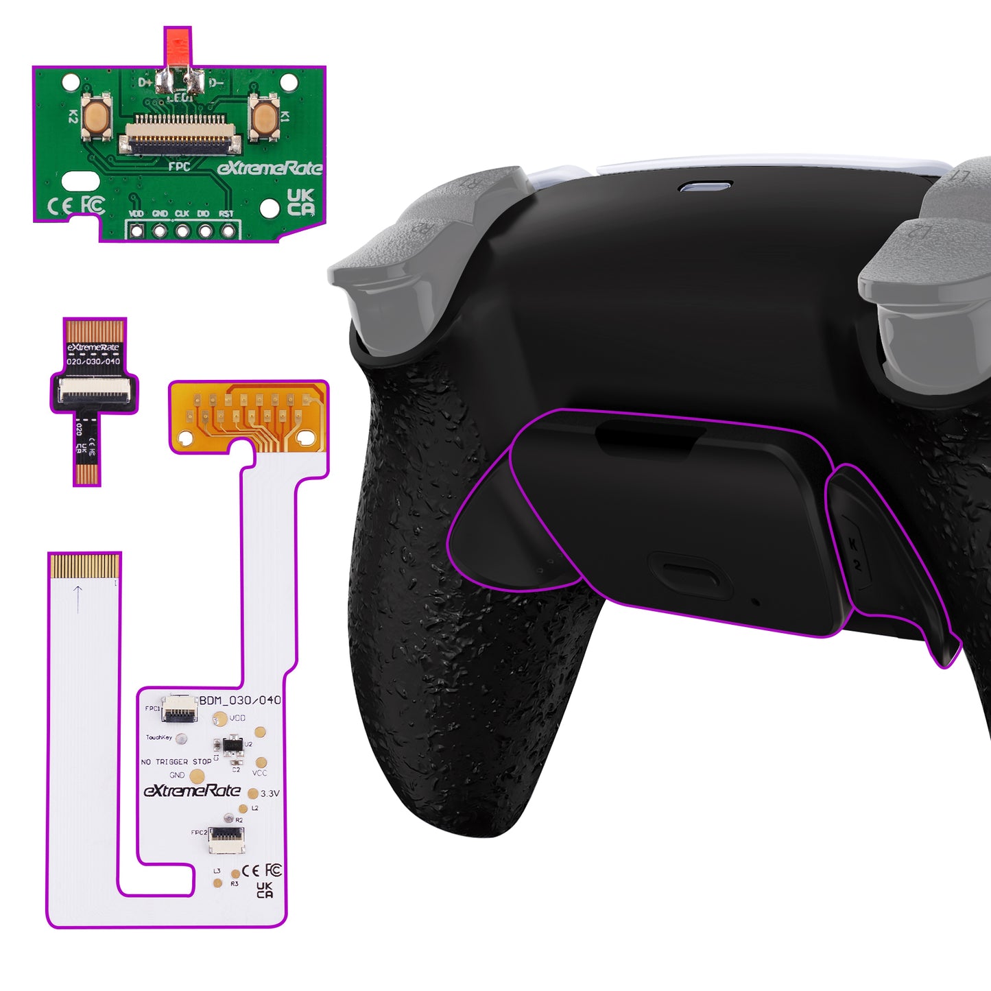 eXtremeRate PS5コントローラーBDM-030/040/050/060対応用再割り当て可能なRISE V4リマップキット【テクスチャード黒】