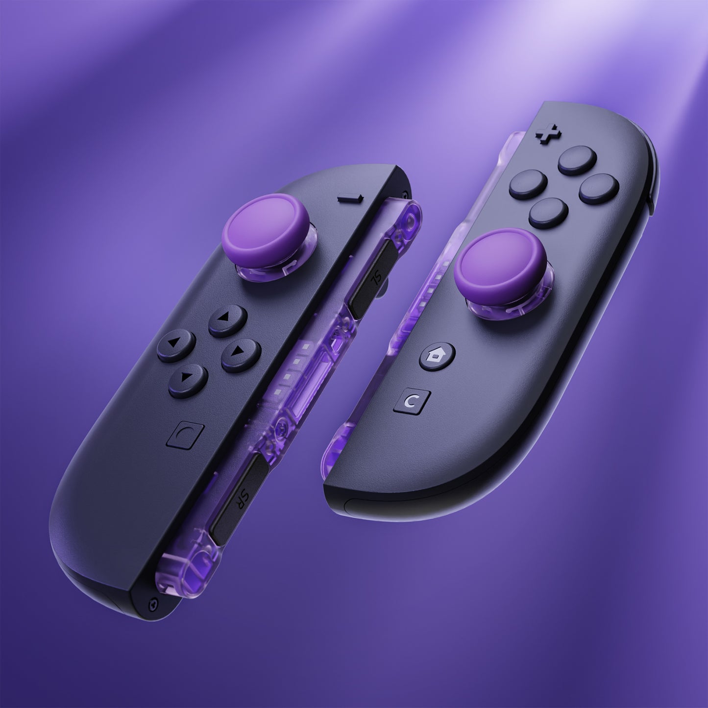 eXtremeRate Nintendo Switch 2 Joy-Conに対応交換用3Dジョイスティック＆サムグリップ＆サイドレールシェルボタンセット【クリアパープル】