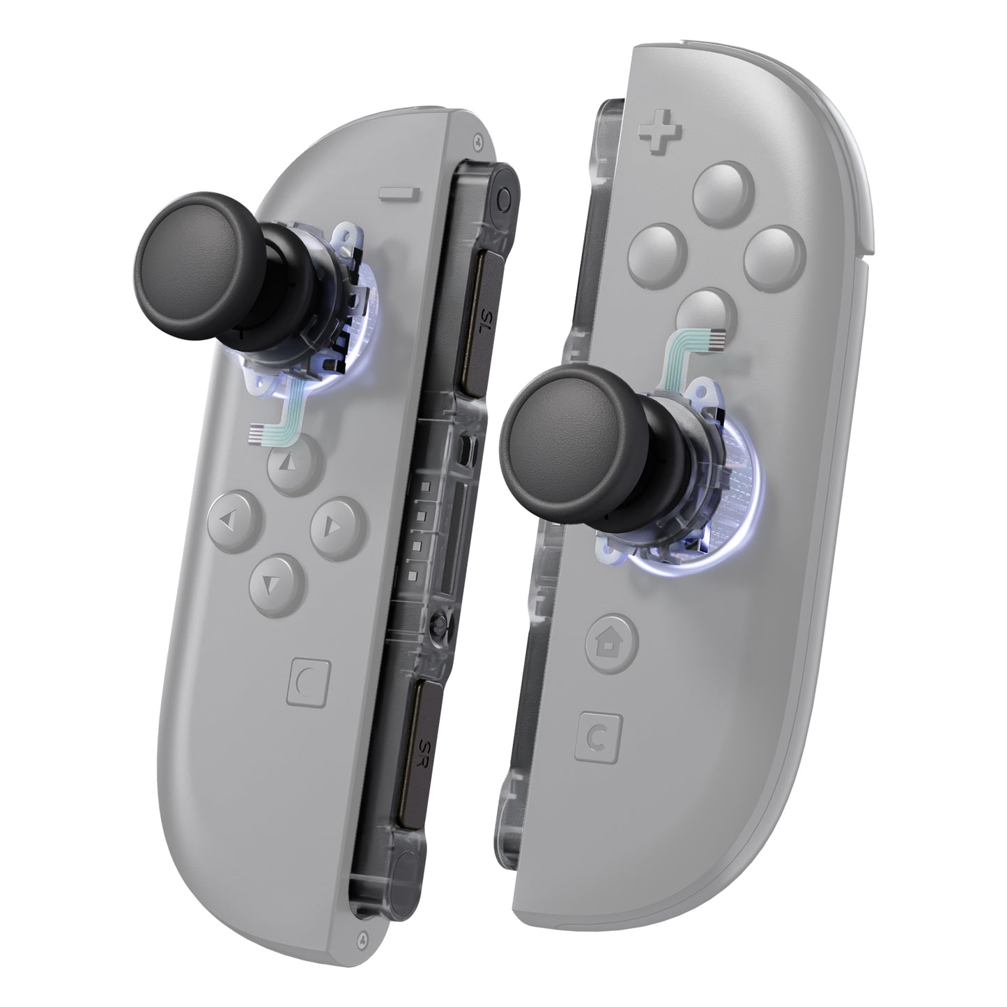 eXtremeRate Nintendo Switch 2 Joy-Conに対応交換用3Dジョイスティック＆サムグリップ＆サイドレールシェルボタンセット【クリアブラック】
